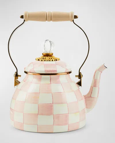 Mackenzie-childs Rosy Check Enamel Tea Kettle, 2 Quarts In Pink