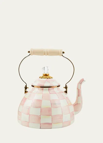 Mackenzie-childs Rosy Check Enamel Tea Kettle, 3qt. In Pink