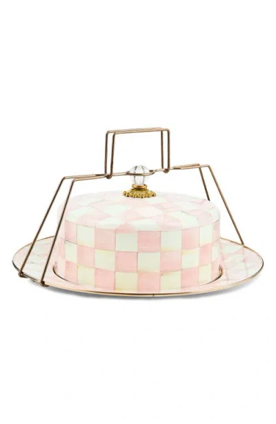 Mackenzie-childs Mackenzie Childs Rosy Check Enameled Steel Cake Carrier In Pink