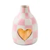Mackenzie-childs Rosy Check Heart Bud Vase In Pink