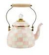 Mackenzie-childs Mackenzie Childs Rosy Check Enameled Steel 3-quart Tea Kettle In Pink