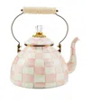 Mackenzie-childs Mackenzie Childs Rosy Check Enameled Steel 3-quart Tea Kettle In Pink