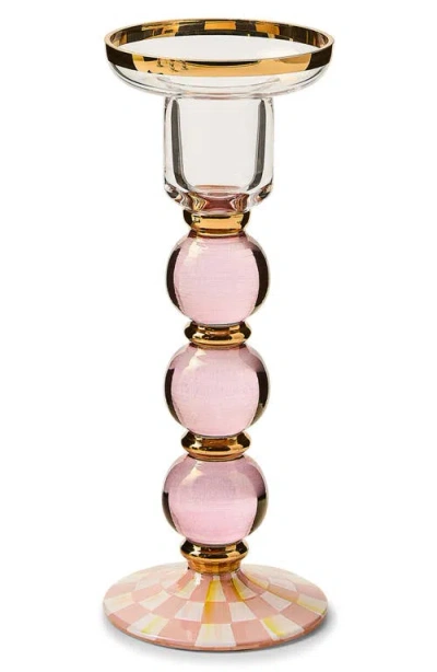 Mackenzie-childs Mackenzie Childs Rosy Check Large Glass Candleholder In Pink