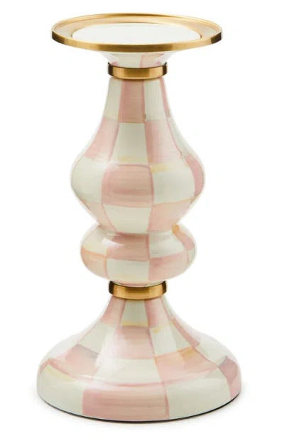 Mackenzie-childs Mackenzie Childs Rosy Check Medium Pillar Candleholder In Pink