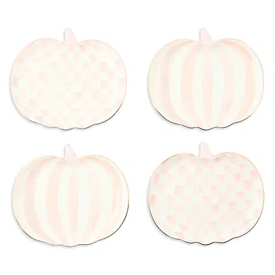 Mackenzie-childs Rosy Check Pumpkin Ceramic Dessert Plates, Set Of 4 In White