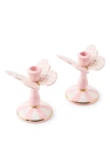 Mackenzie-childs Mackenzie Childs Rosy Check Set Of 2 Butterfly Candleholders In Pink