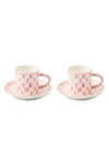 Mackenzie-childs Mackenzie Childs Rosy Check Set Of 2 Espresso Cups & Saucers In Pink