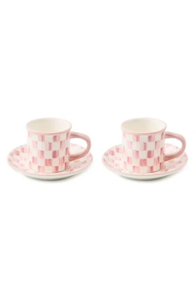 Mackenzie-childs Mackenzie Childs Rosy Check Set Of 2 Espresso Cups & Saucers In Pink