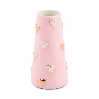 Mackenzie-childs Rosy Check Short Heart Vase In Pink