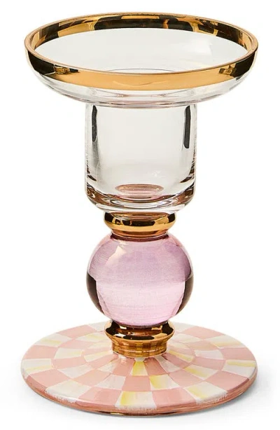 Mackenzie-childs Mackenzie Childs Rosy Check Small Glass Candleholder In Pink