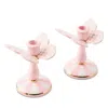 Mackenzie-childs Rosy Check Tall Butterfly Candlesticks, Set Of 2 In Pink
