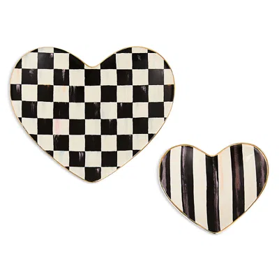 Mackenzie-childs Rosy Heart Trinket Dishes, Set Of 2 In Black
