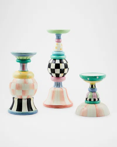 Mackenzie-childs Rosy Meadow Pillar Candle Holders, Set Of 3 In Multi