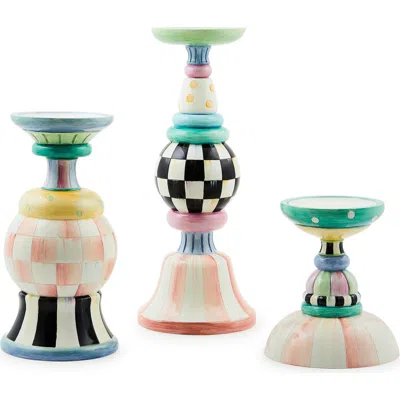 Mackenzie-childs Mackenzie Childs Rosy Meadow Set Of 3 Candleholders In Multi