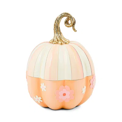 Mackenzie-childs Rosy Stripe Flower Power Pumpkin In Orange