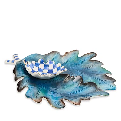Mackenzie-childs Royal Autumn Leaf Ceramic Serving Set, Set Of 2 In Blue