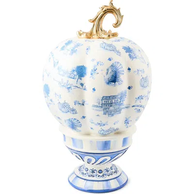 Mackenzie-childs Mackenzie Childs Royal Autumn Toile Tall Pumpkin Pedestal In Blue