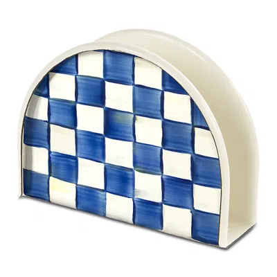 Mackenzie-childs Royal Check Enamel Napkin Holder In Blue/white