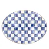 Mackenzie-childs 19" Royal Check Enamel Oval Platter In Blue/white