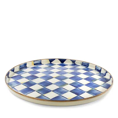 Mackenzie-childs Royal Check Enamel Round Tray In Blue/white