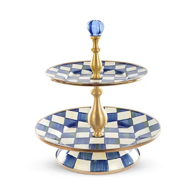 Mackenzie-childs Royal Check Enamel Two Tier Sweet Stand In Blue