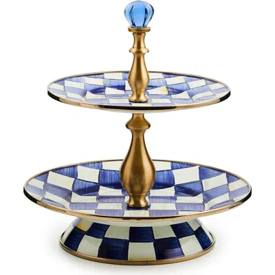 MACKENZIE-CHILDS MACKENZIE CHILDS ROYAL CHECK ENAMELED STEEL 2-TIER SWEET STAND