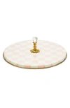 Mackenzie-childs Mackenzie Childs Mocha Check Enameled Steel Cheese Course In Pink