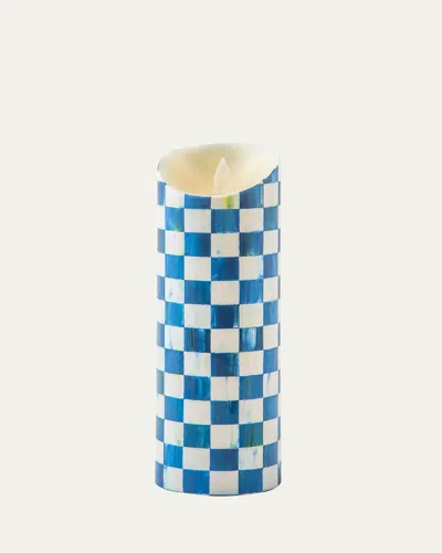 Mackenzie-childs Royal Check Flicker Pillar Candle In Blue