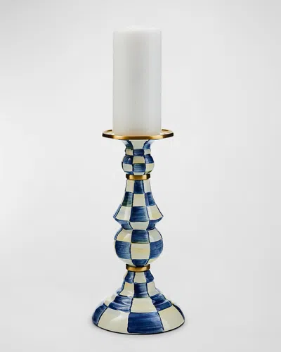 Mackenzie-childs Royal Check Large Pillar Candlestick In Blue