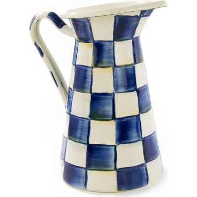 Mackenzie-childs Mackenzie Childs Royal Check Medium Enameled Steel Practical Pitcher In Blue/white