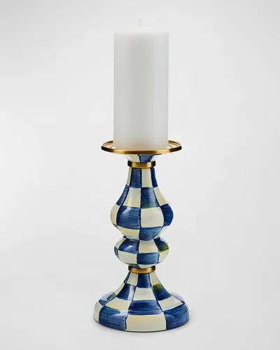 Mackenzie-childs Royal Check Medium Pillar Candlestick In Blue