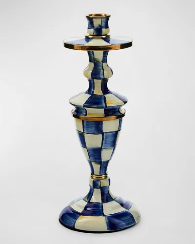 Mackenzie-childs Royal Check Medium Pillar Candlestick In Blue