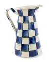 Mackenzie-childs Mackenzie Childs Royal Check Medium Enameled Steel Practical Pitcher In Blue/white