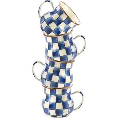 Mackenzie-childs Mackenzie Childs Royal Check Set Of 4 Enameled Steel Mugs In Blue