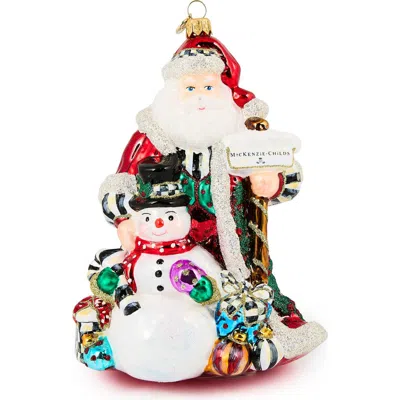 Mackenzie-childs Mackenzie Childs Santa & Snowman Glass Ornament In Multi