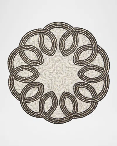 Mackenzie-childs Scalloped Black/white Beaded Placemat In Brown