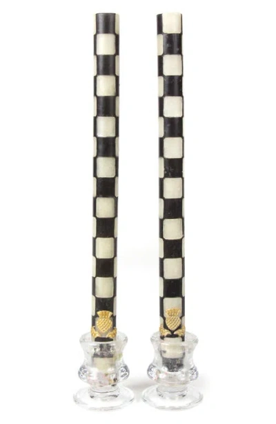 Mackenzie-childs Mackenzie Childs Set Of 2 Black & Ivory Check Dinner Candles In Multi