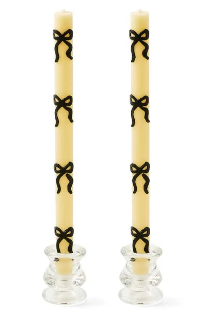 Mackenzie-childs Mackenzie Childs Set Of 2 Black Bow Taper Dinner Candles In Multi