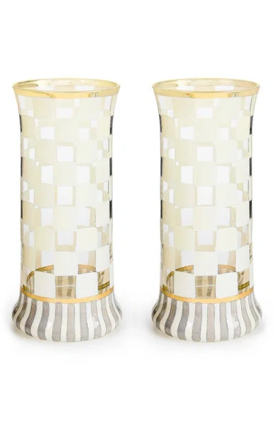 MACKENZIE-CHILDS MACKENZIE CHILDS SET OF 2 CARNIVAL WHITE HIGHBALL GLASSES