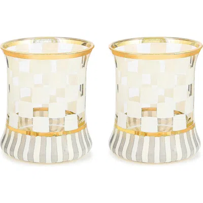 Mackenzie-childs Mackenzie Childs Set Of 2 Carnival White Tumblers In Gold
