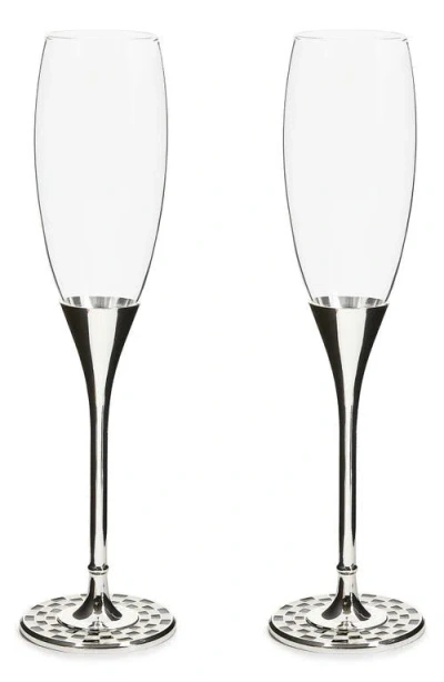 MACKENZIE-CHILDS MACKENZIE CHILDS SET OF 2 CELEBRATE COURTLY CHECK TOASTING CHAMPAGNE FLUTES