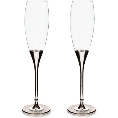MACKENZIE-CHILDS MACKENZIE CHILDS SET OF 2 CELEBRATE ROSY TOASTING CHAMPAGNE FLUTES