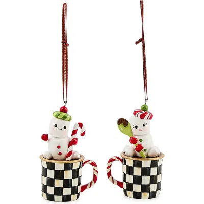Mackenzie-childs Mackenzie Childs Set Of 2 Check It Out Marshmallow Ornaments In Multi