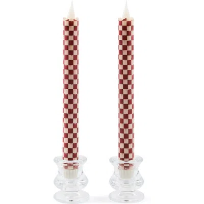 Mackenzie-childs Mackenzie Childs Set Of 2 Cherry Check Flameless Dinner Candles In Red