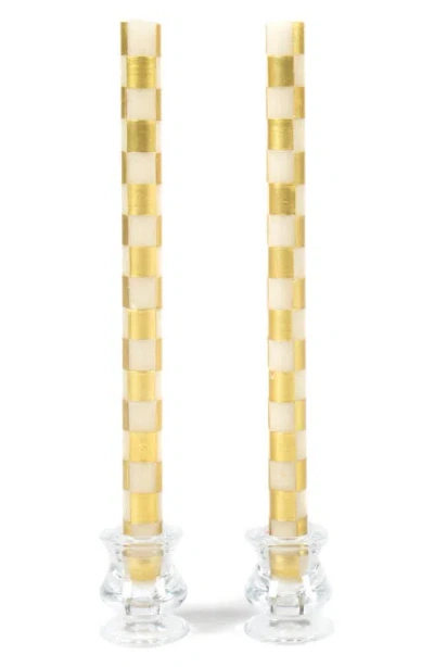 Mackenzie-childs Mackenzie Childs Set Of 2 Gold Check Dinner Candles In Multi