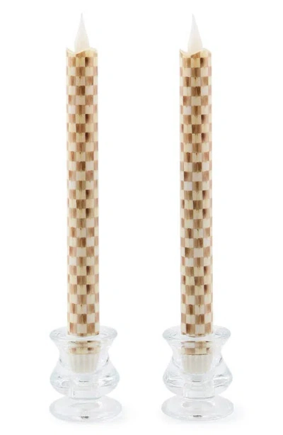Mackenzie-childs Mackenzie Childs Set Of 2 Mocha Check Flameless Dinner Candles In Multi