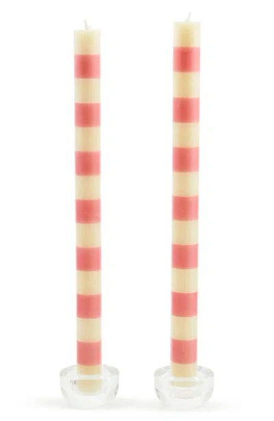 Mackenzie-childs Mackenzie Childs Set Of 2 Pink Bands Taper Dinner Candles