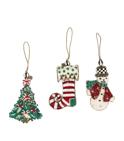 Mackenzie-childs Set Of 3 Beaded Tree Decorations In Multi