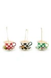 Mackenzie-childs Mackenzie Childs Set Of 3 Check It Out Teacup Glass Ornaments In Multi