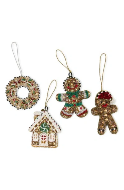 Mackenzie-childs Mackenzie Childs Set Of 4 Beaded Gingerbread Ornaments In Multi